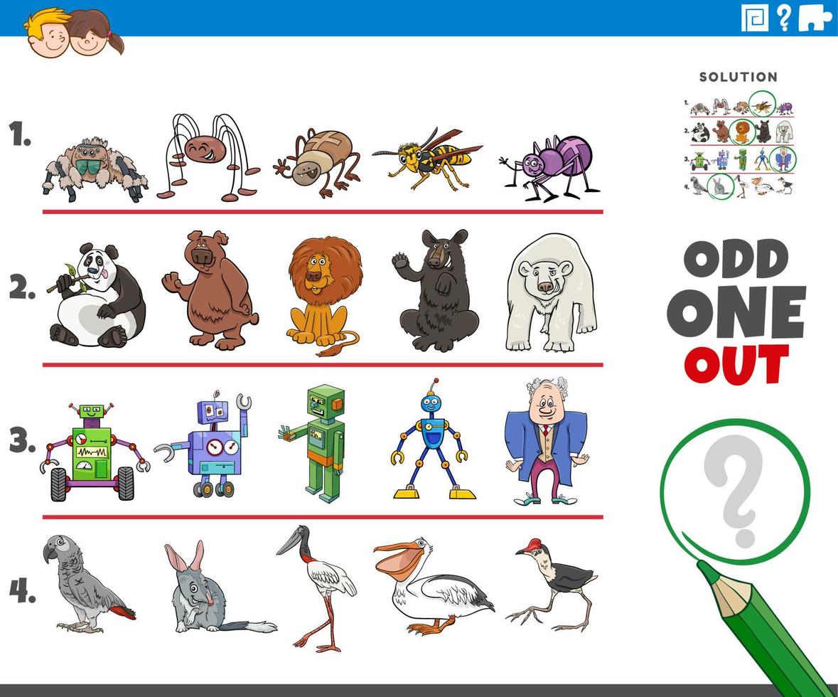 odd one out game with cartoon characters vector