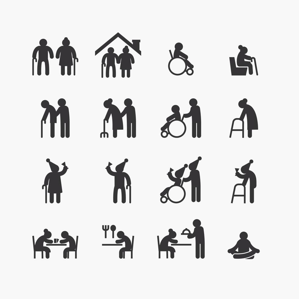 Bundle of Senior Elder women and men flat line icons collection. simple  design vector