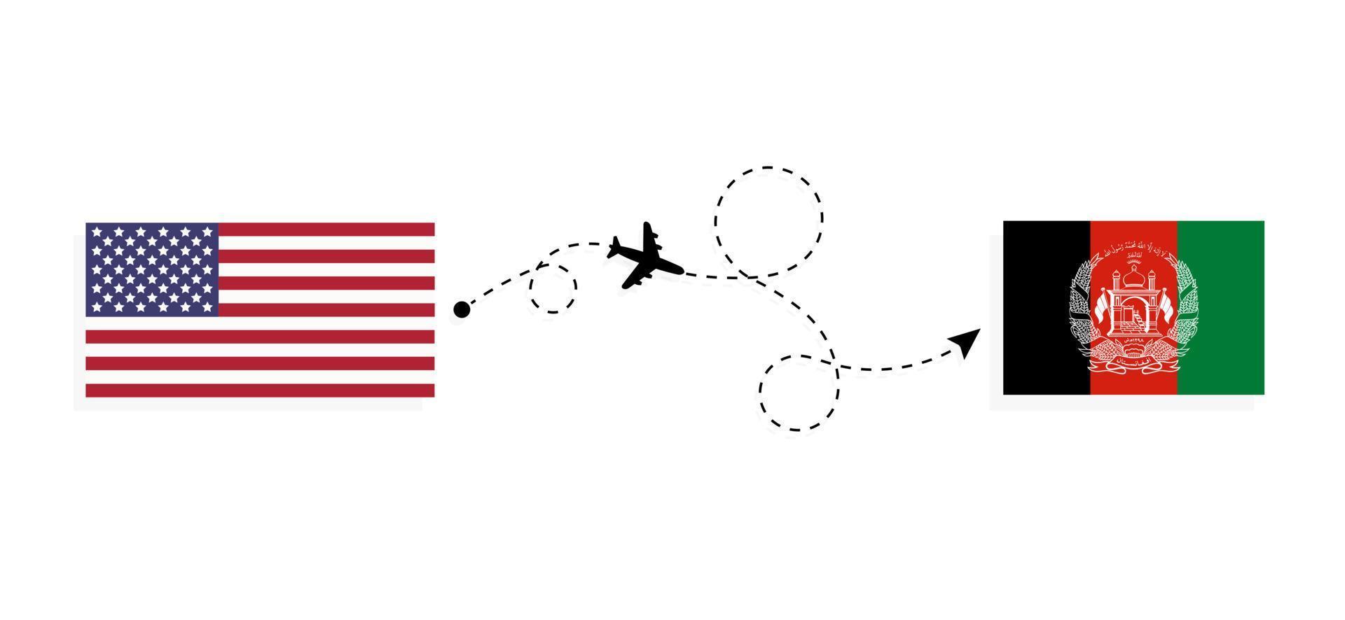 Flight and travel from USA to Afghanistan by passenger airplane Travel concept vector