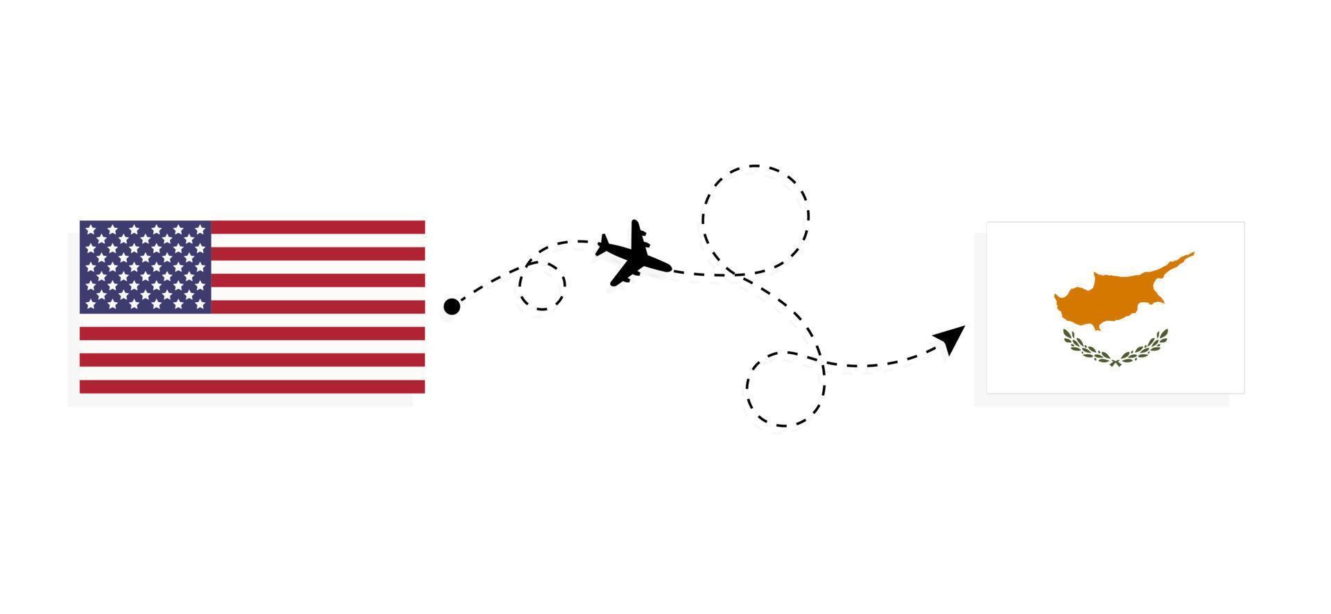 Flight and travel from USA to Cyprus by passenger airplane Travel concept vector