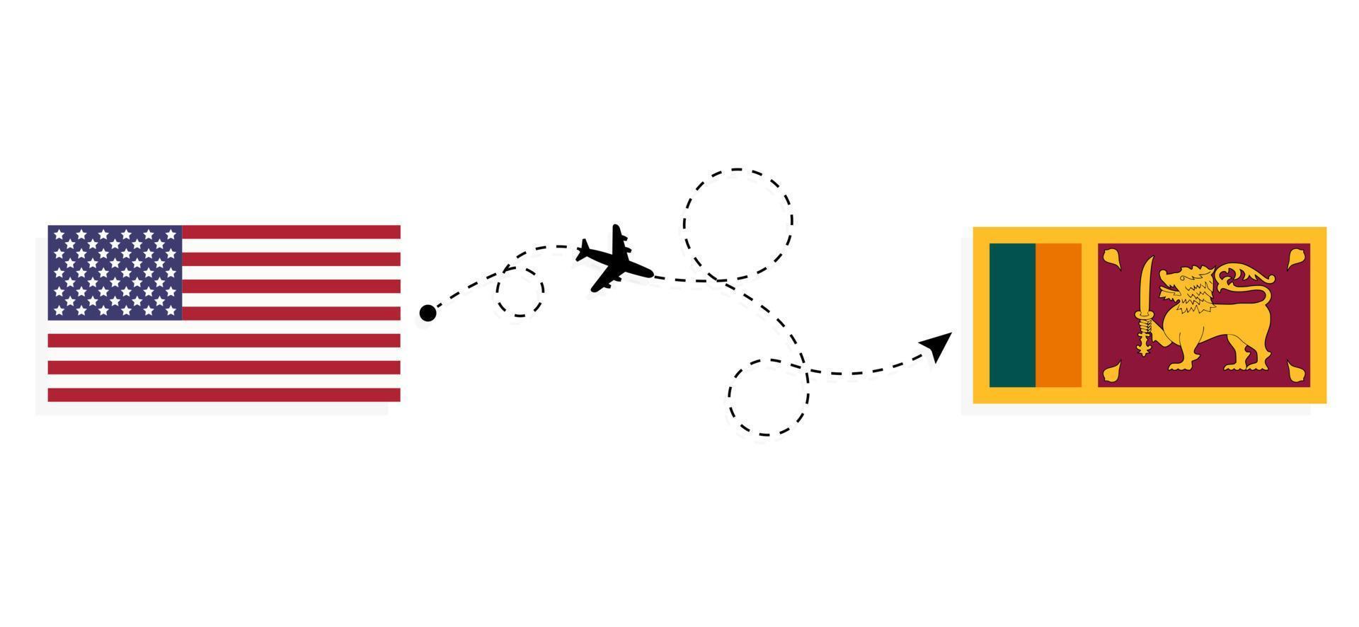 Flight and travel from USA to Sri Lanka by passenger airplane Travel concept vector