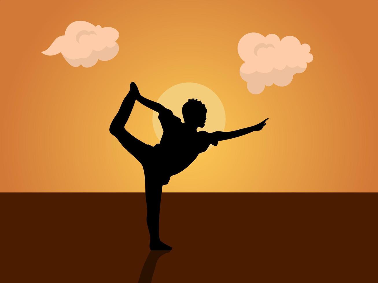 silhouette of a person doing a yoga pose vector