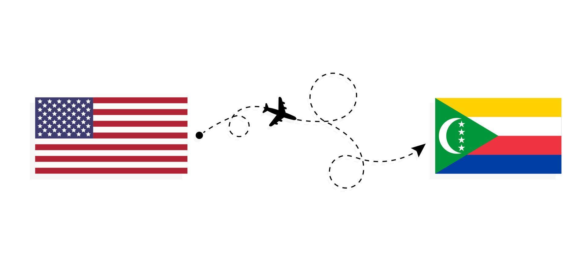Flight and travel from USA to Comoros by passenger airplane Travel concept vector