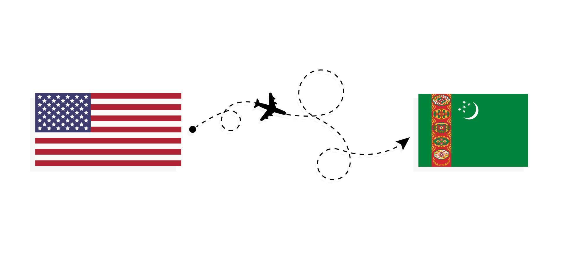 Flight and travel from USA to Turkmenistan by passenger airplane Travel concept vector