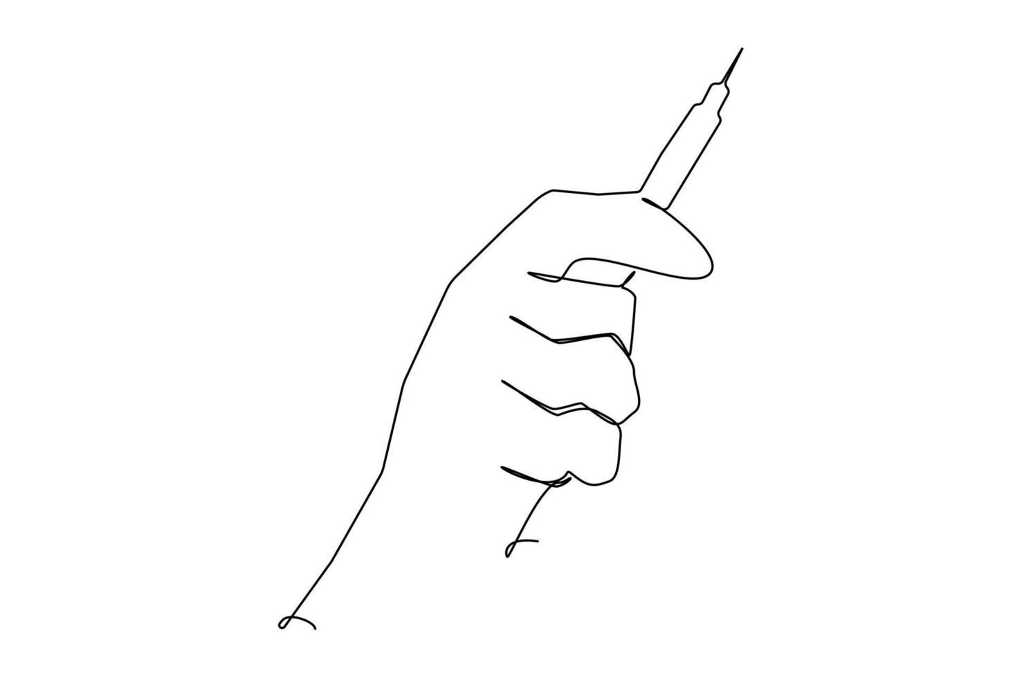 jeringa en mano. una línea dibujando un objeto vectorial aislado a mano sobre un fondo blanco vector