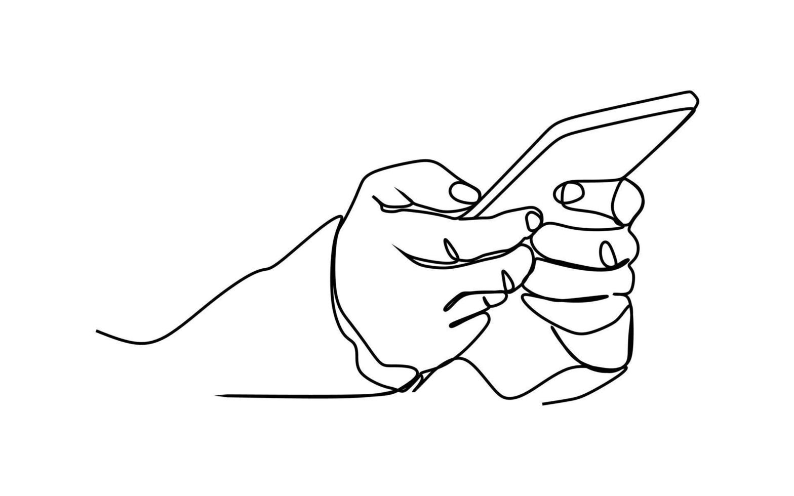 One continuous line drawing of hand holding phone or smartphone. Modern Vector illustration design of smart mobile technology theme.