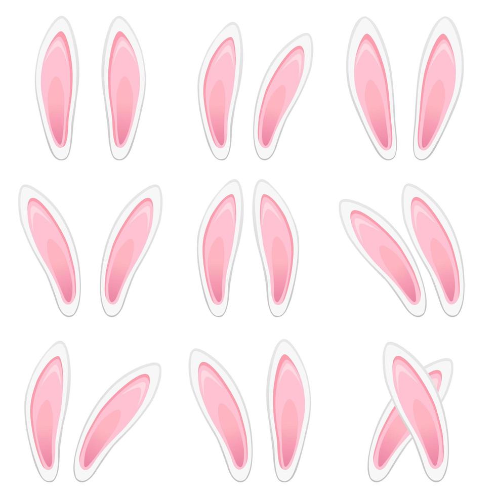 Rabbit ears collection for Easter. Set of masks isolated on white. Vector illustration