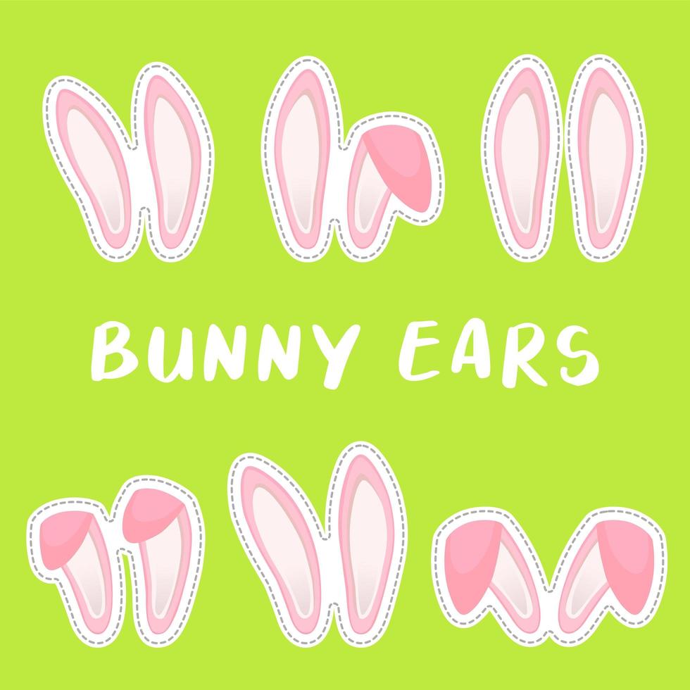 Rabbit ears collection for Easter. Set of masks isolated on white. Vector illustration