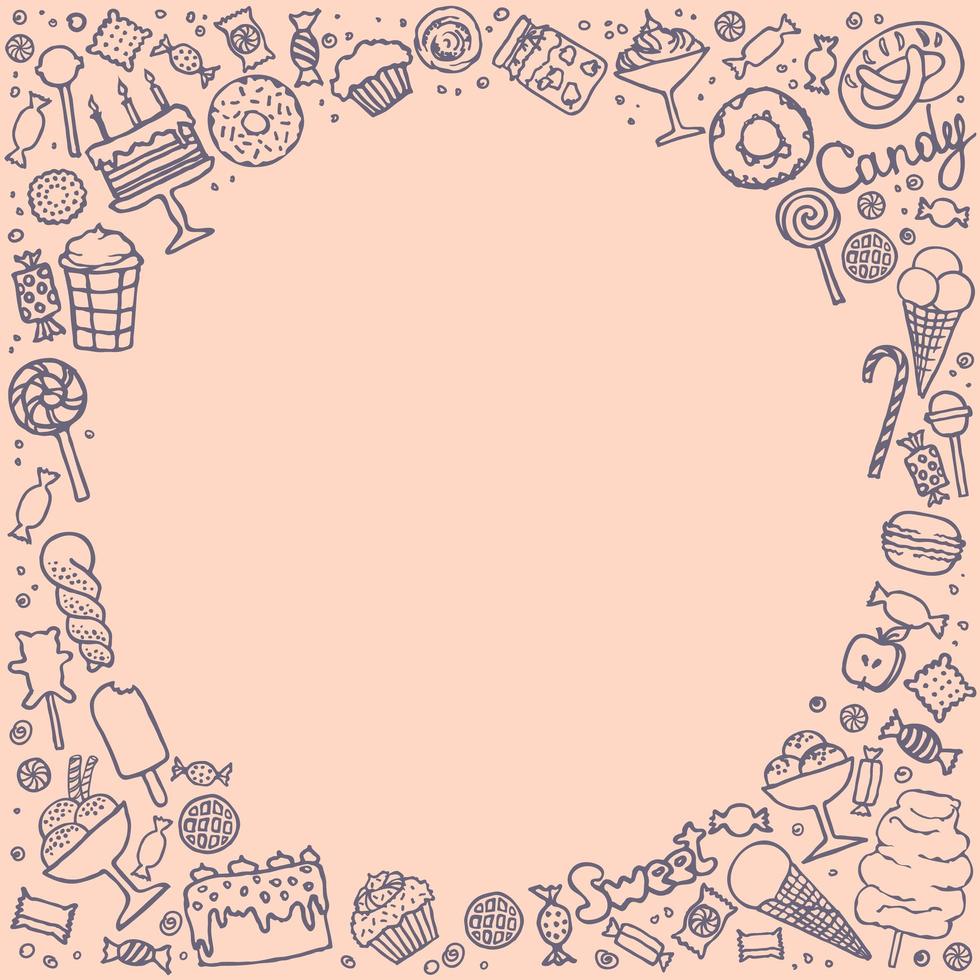 candy and sweet doodle set, vector illustration