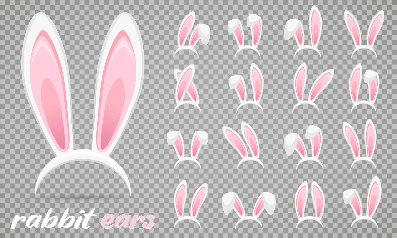 Rabbit ears collection for Easter. Set of masks isolated on white. Vector illustration