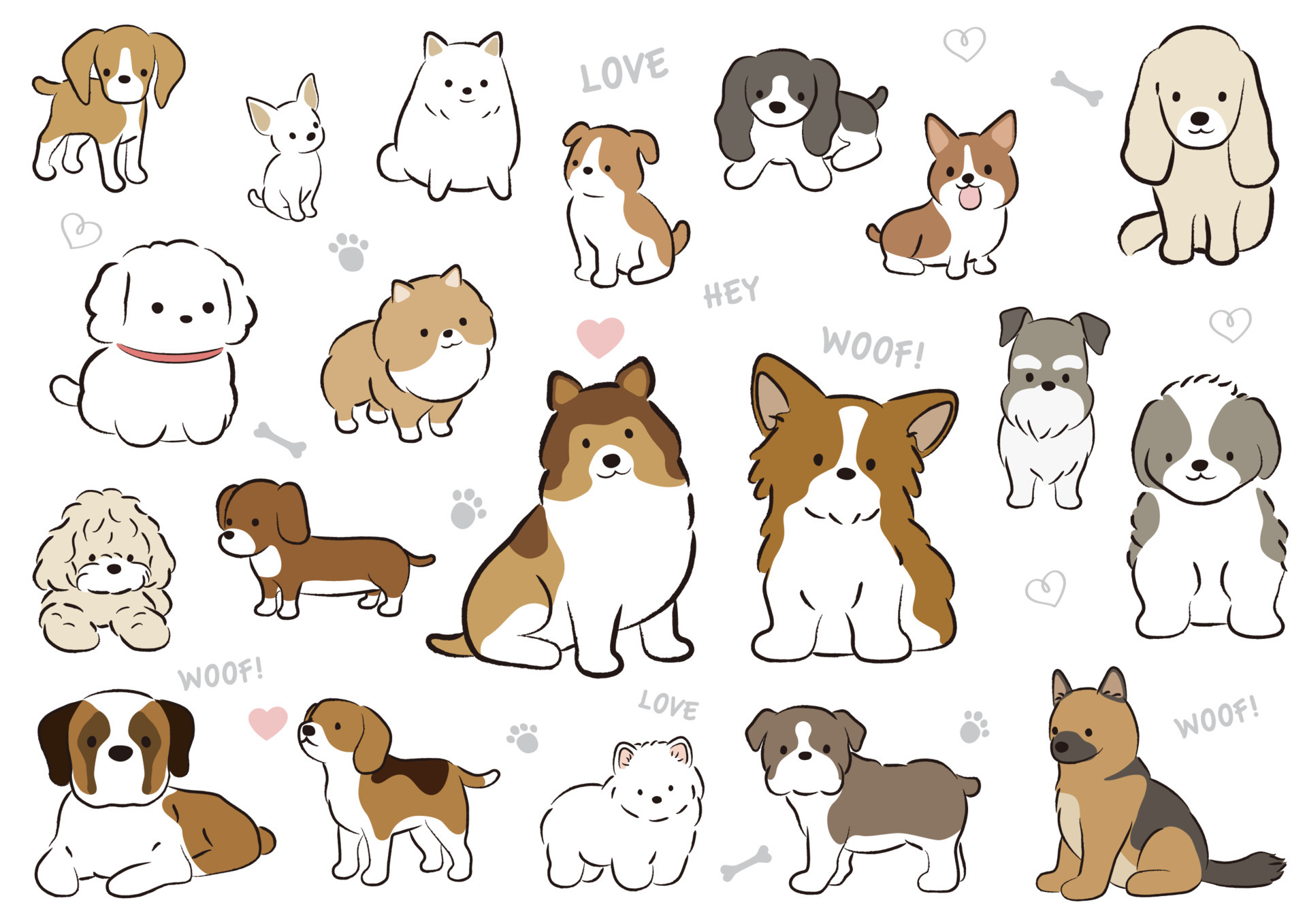 Các bức vẽ chó đáng yêu kawaii cute dogs drawings Cho ngày mới tươi sáng