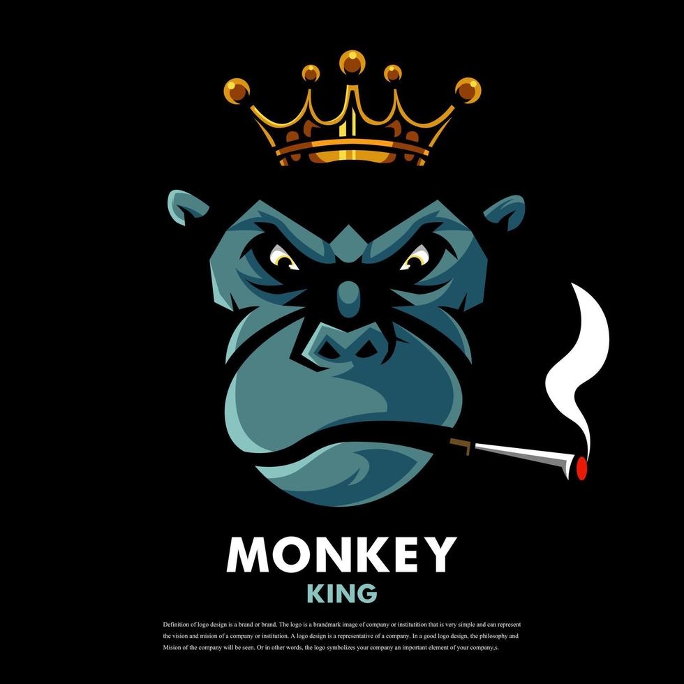 Monkey king smoking mascot logo design isolated on dark background vector