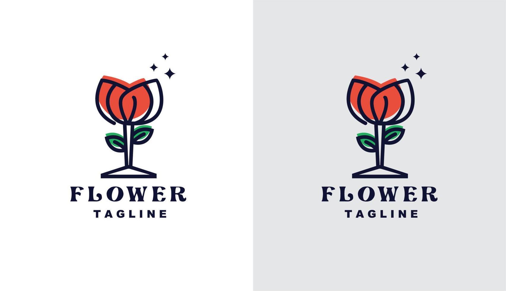 Flower simple flat minimalist. glass nature rose vintage logo for brand and company vector