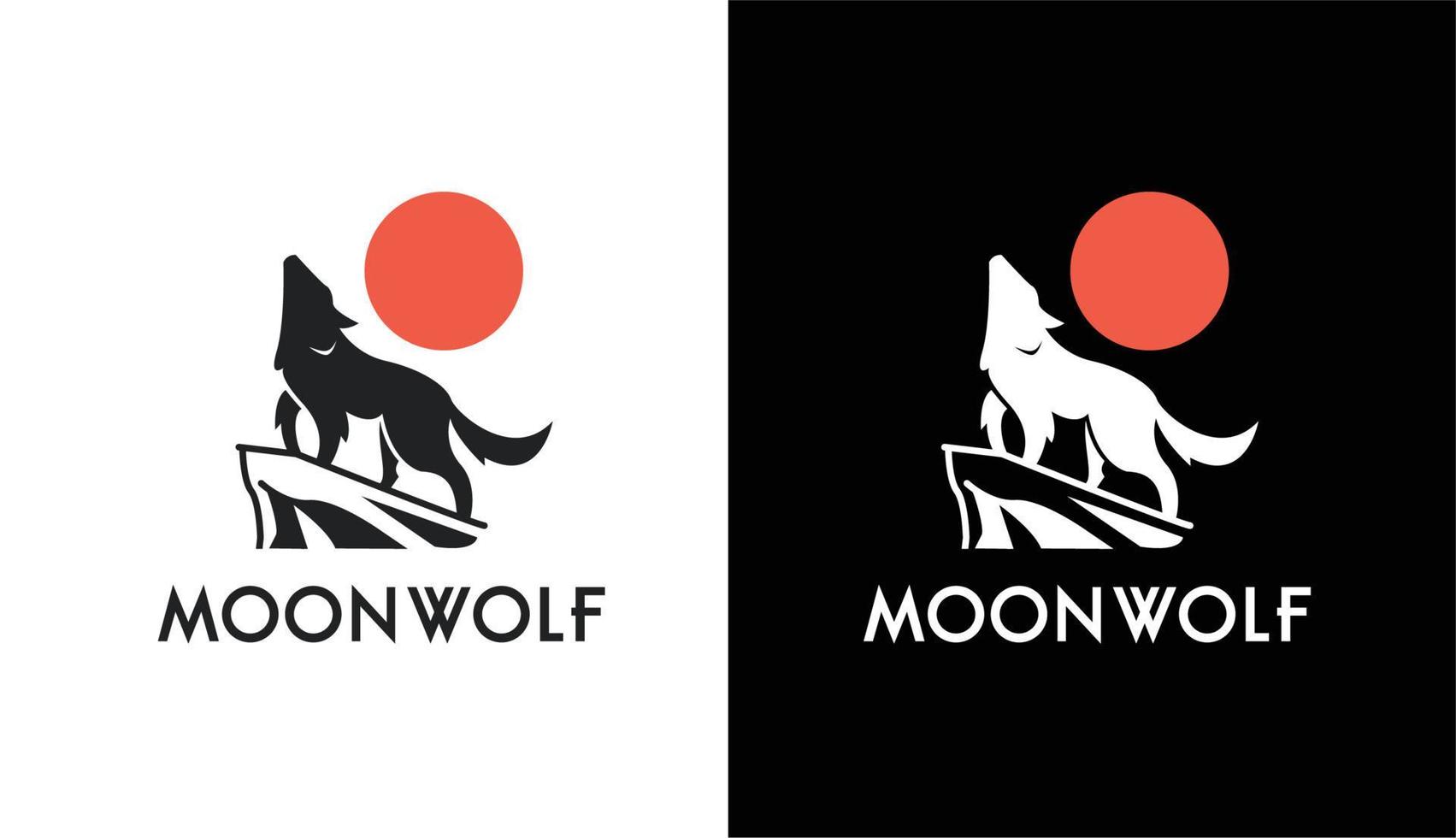 lobo de la luna de la vendimia. logotipo de animal salvaje y simple luna roja para marca y empresa vector