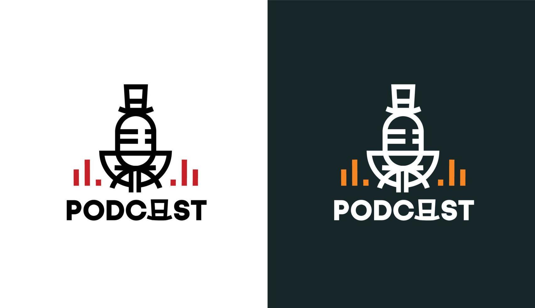 mic with classic minimalist hat, simple monoline mic for podcast logo vector