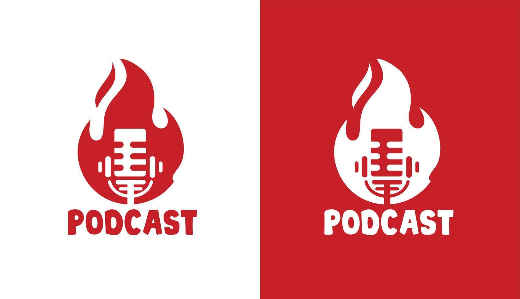 micrófono en llamas, logotipo clásico de fuego de podcast para música de podcast, logotipo simple para marcas y empresas vector