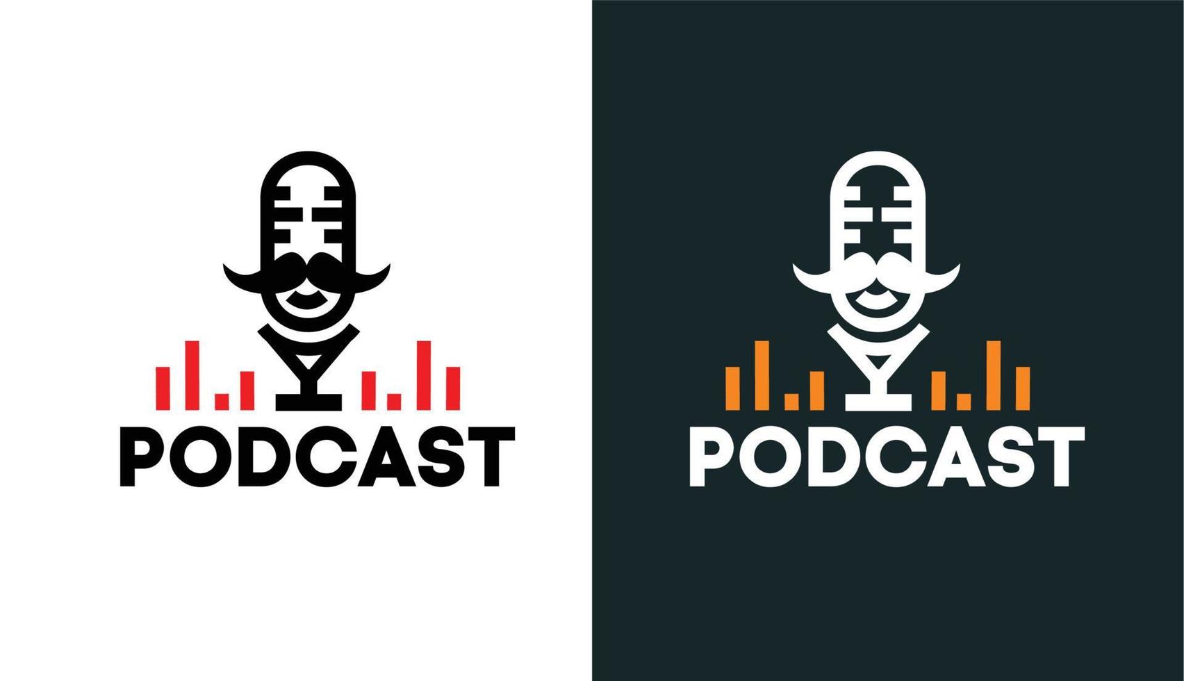 micrófono con bigote minimalista clásico, micrófono monoline simple para el logotipo de podcast vector