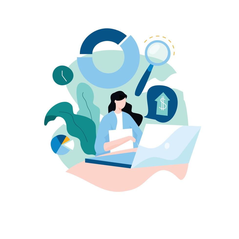 Business analysis, project management, market research flat vector illustration design for mobile and web graphics. Financial auditing report concept