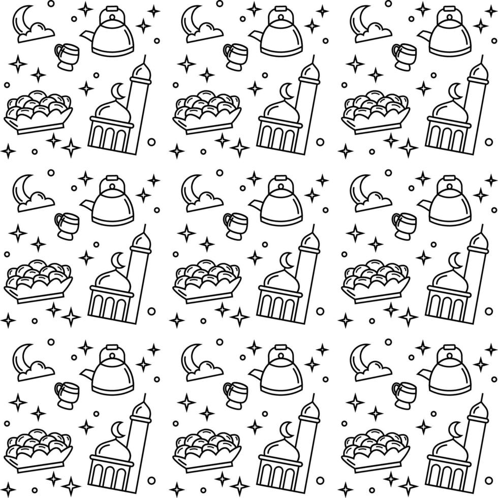 Ramadan doodle seamless pattern vector design