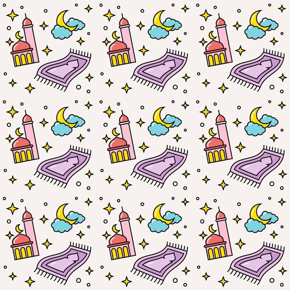 Ramadan doodle seamless pattern vector design