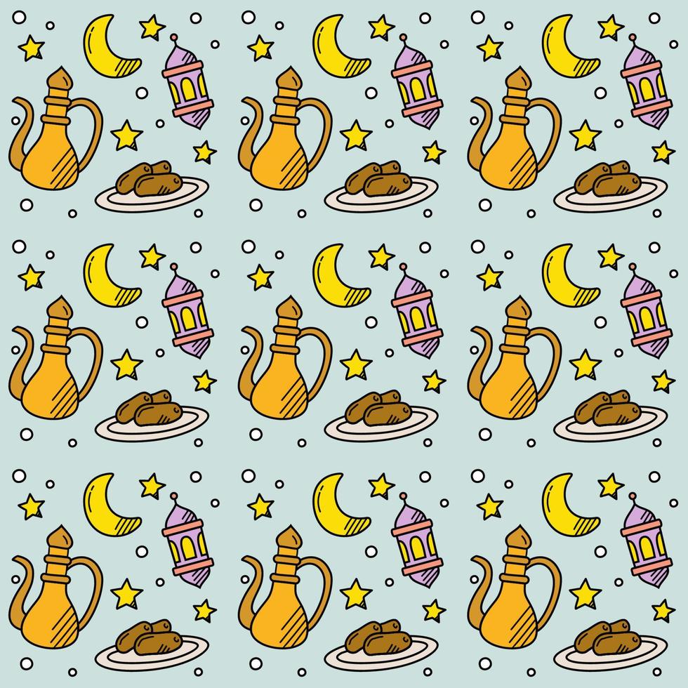 Ramadan doodle seamless pattern vector design