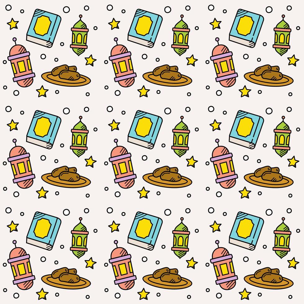Ramadan doodle seamless pattern vector design