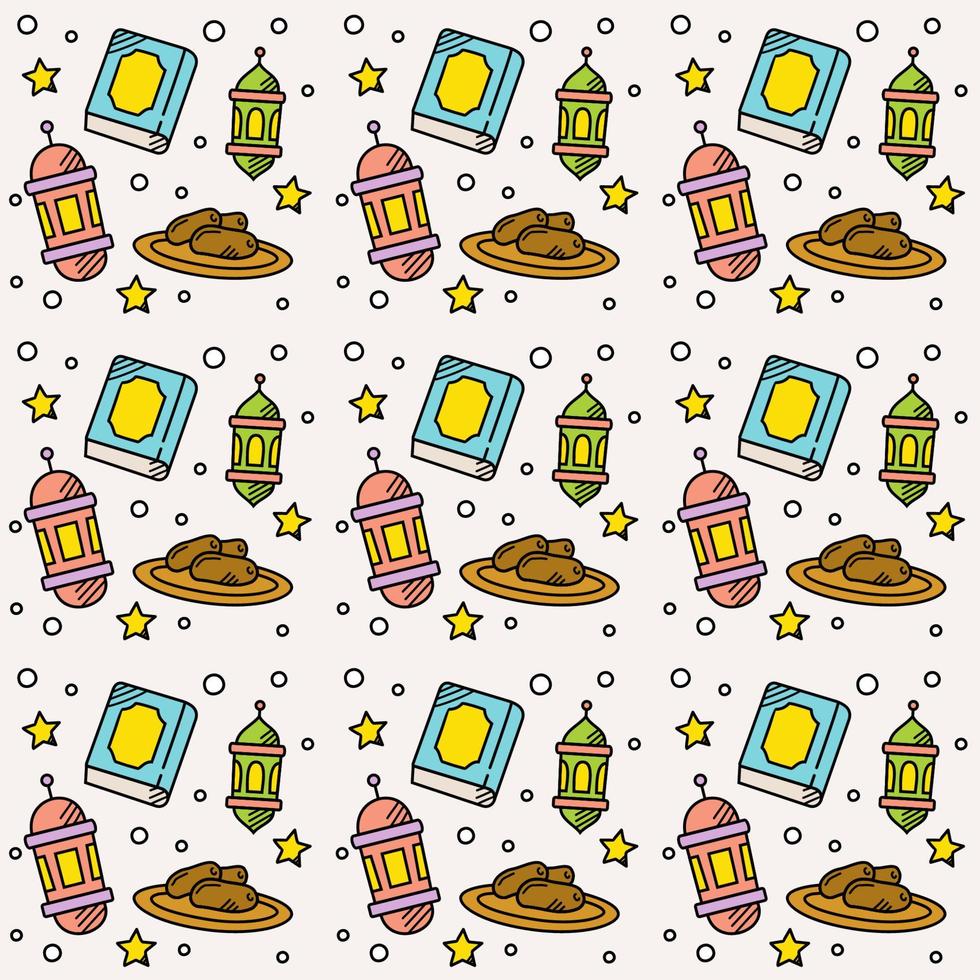 Ramadan doodle seamless pattern vector design