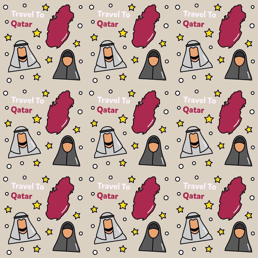 Travel to Qatar doodle seamless pattern vector design.