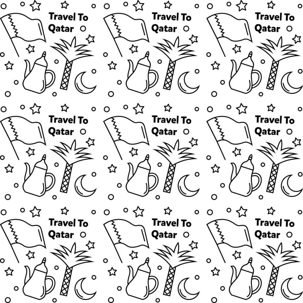 Travel to Qatar doodle seamless pattern vector design.