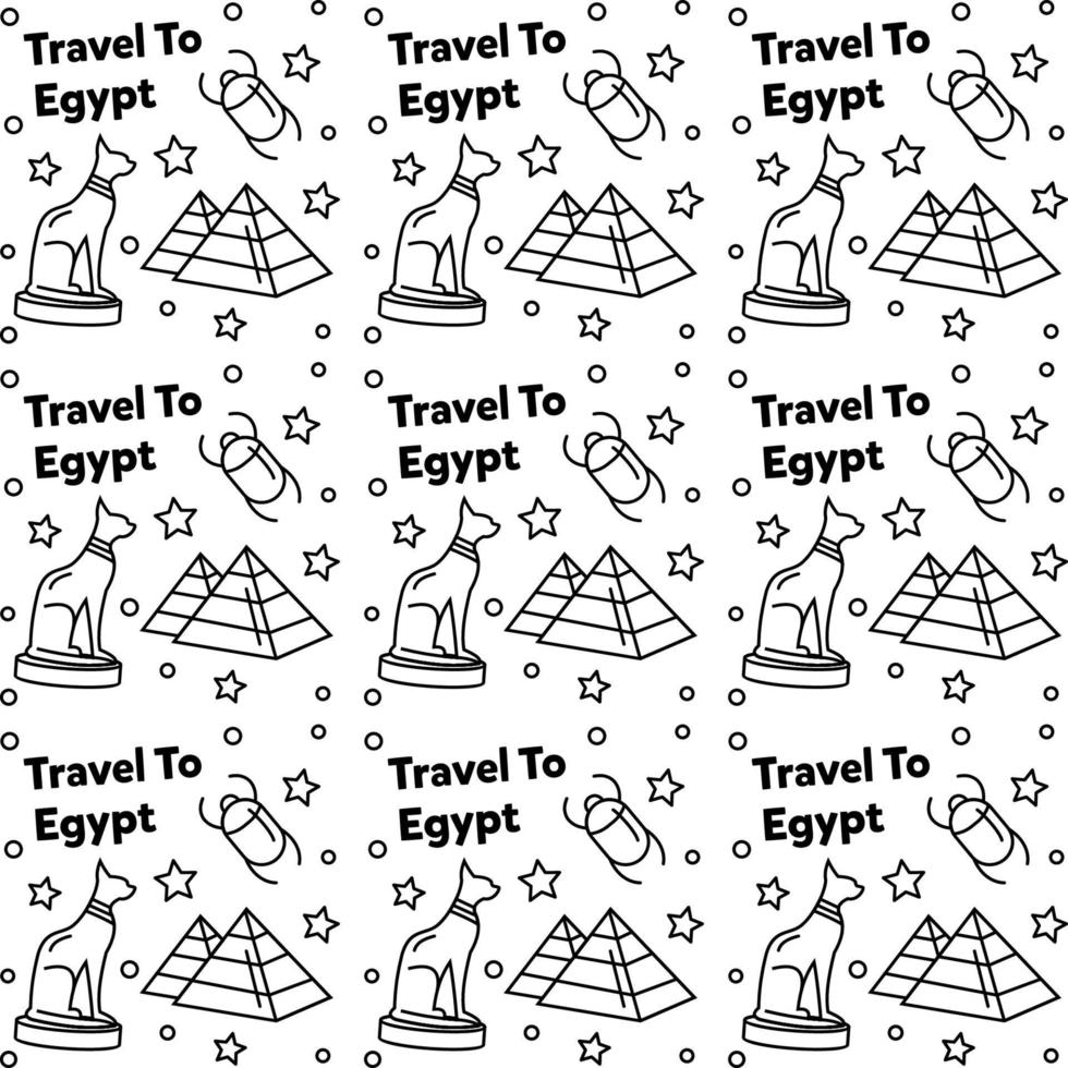 viajar a egipto doodle diseño de vector de patrones sin fisuras