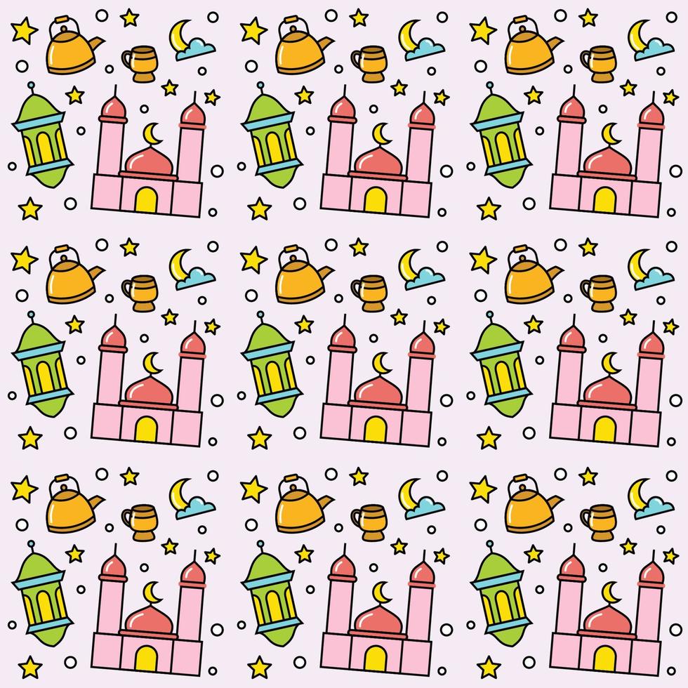 Ramadan doodle seamless pattern vector design