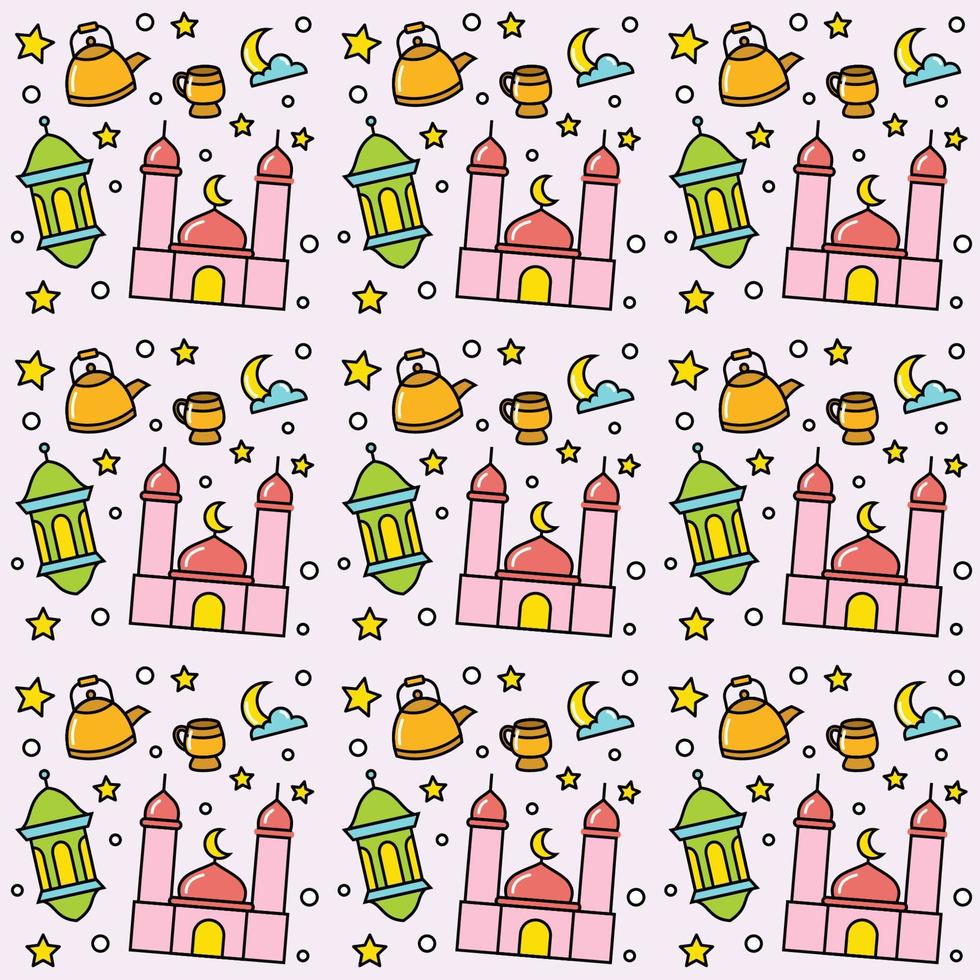 Ramadan doodle seamless pattern vector design