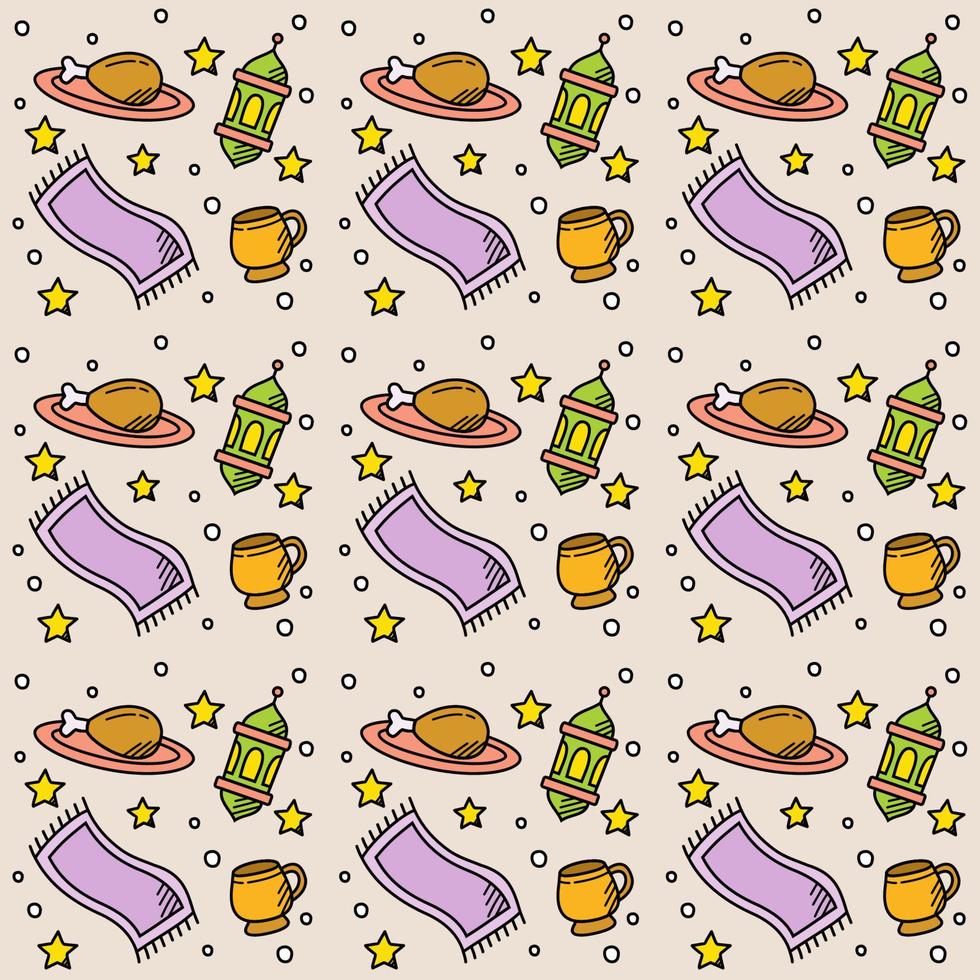 Ramadan doodle seamless pattern vector design