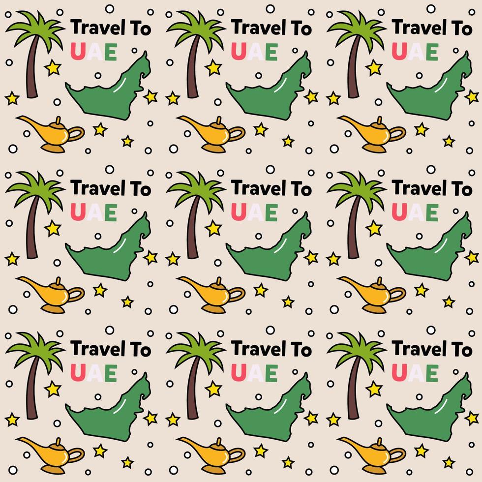 Travel to UAE doodle seamless pattern vector design