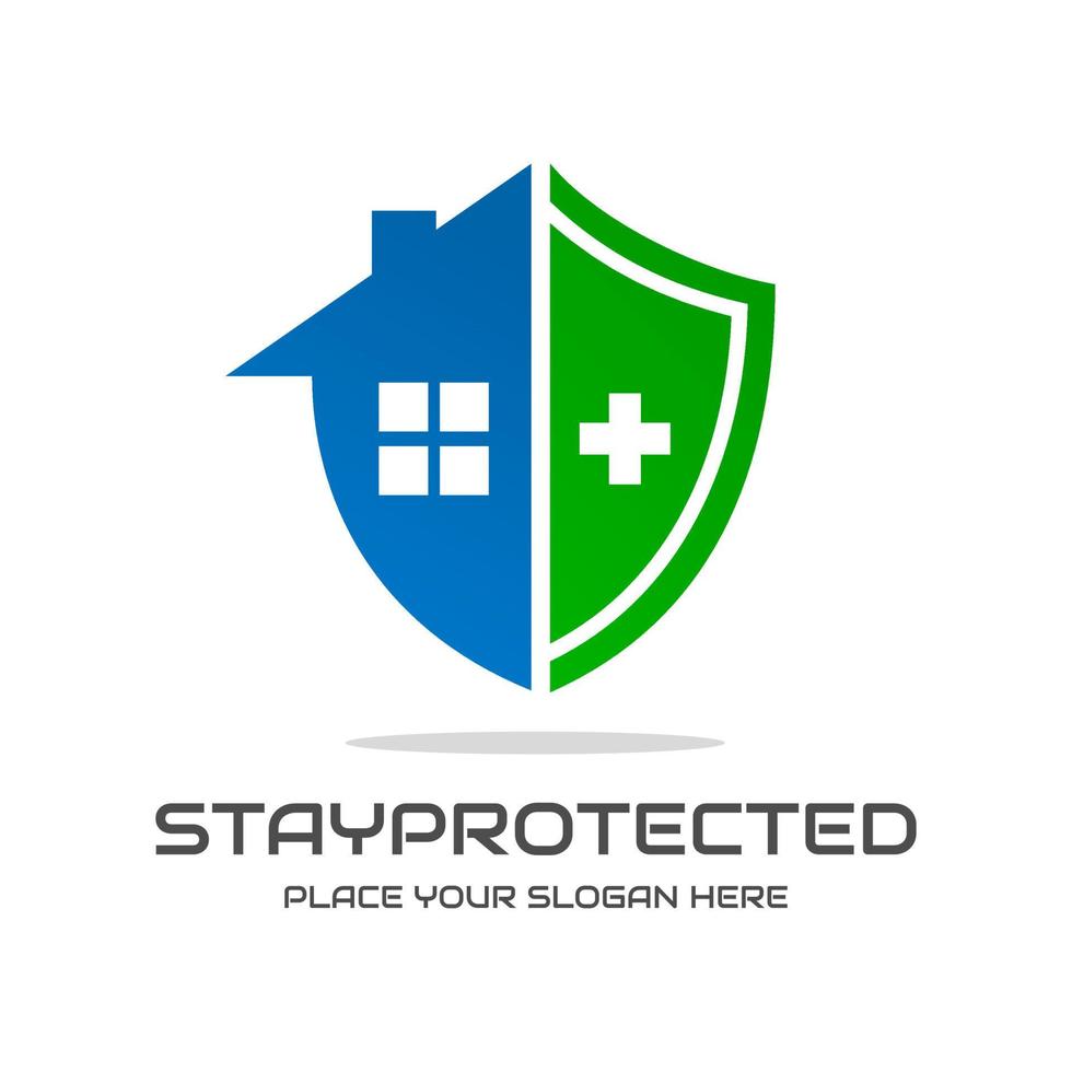 Stay at home or protected vector logo template. This design use home and cross health symbol. Suitable for medical.