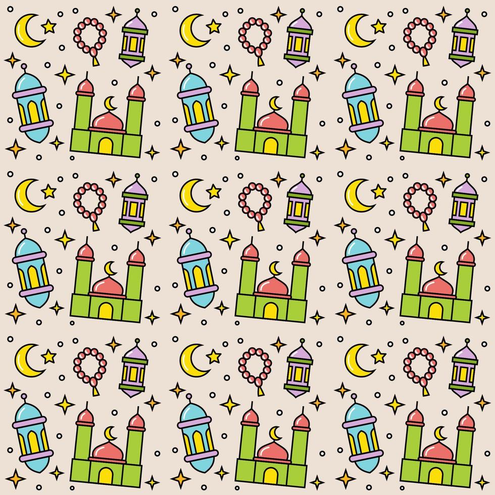 Ramadán doodle diseño de vector de patrones sin fisuras