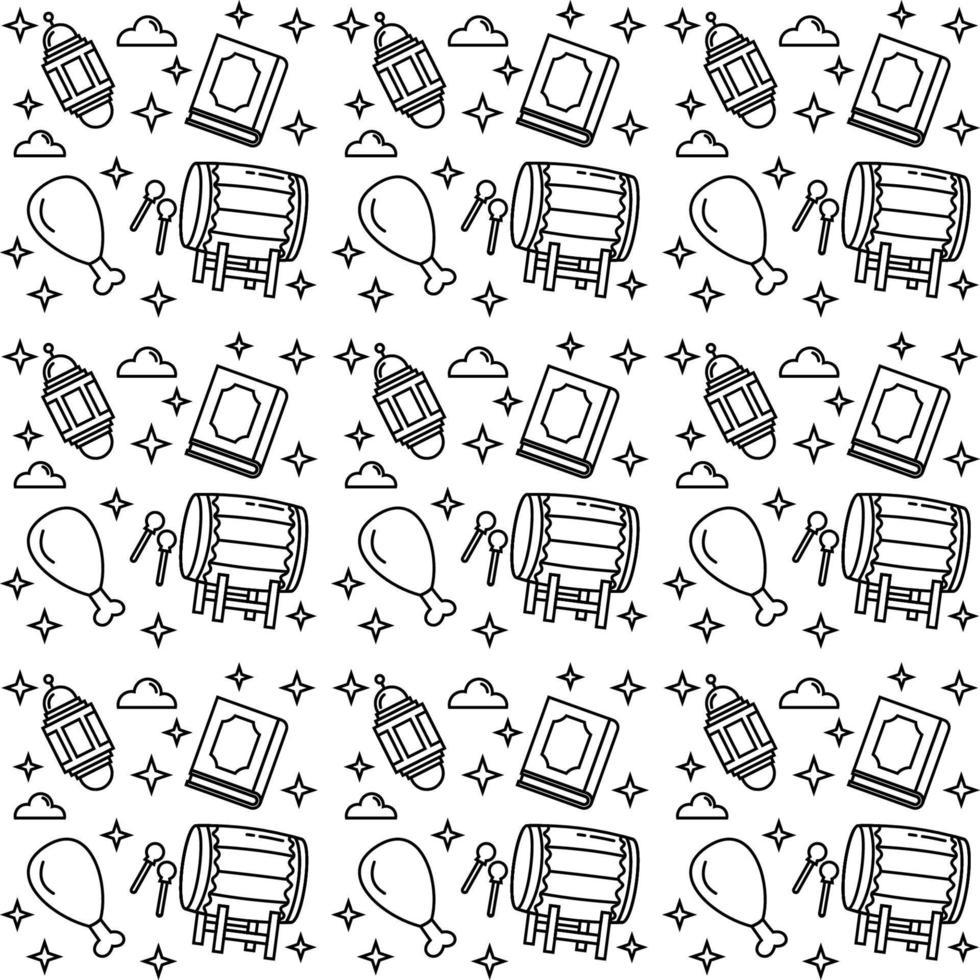 Ramadan doodle seamless pattern vector design