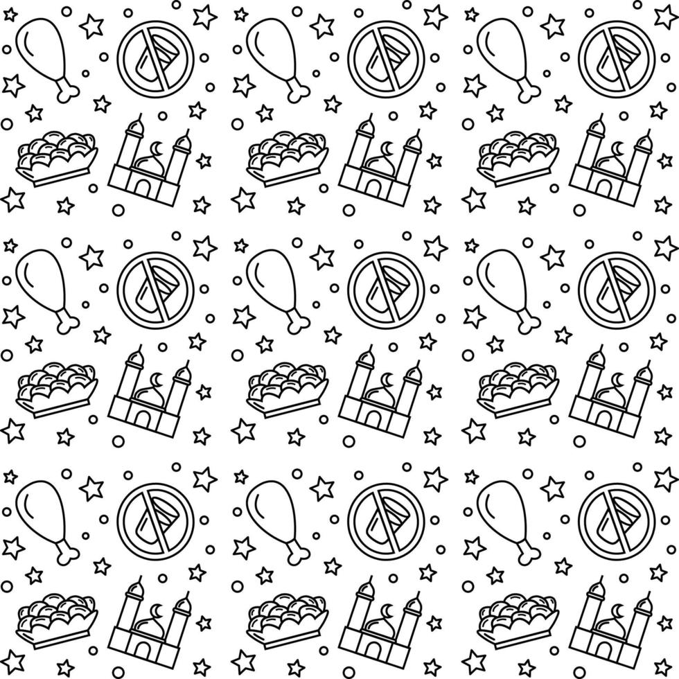 Ramadán doodle diseño de vector de patrones sin fisuras