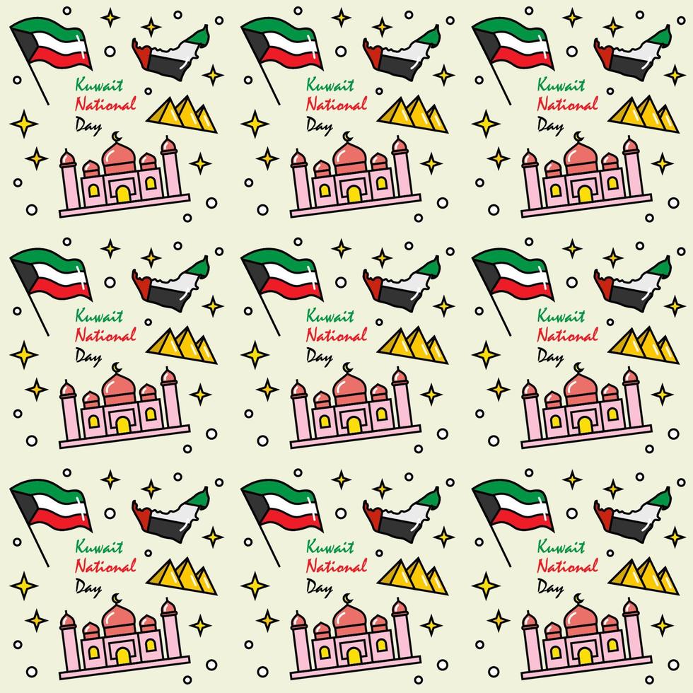 Kuwait National Day doodle seamless pattern vector design