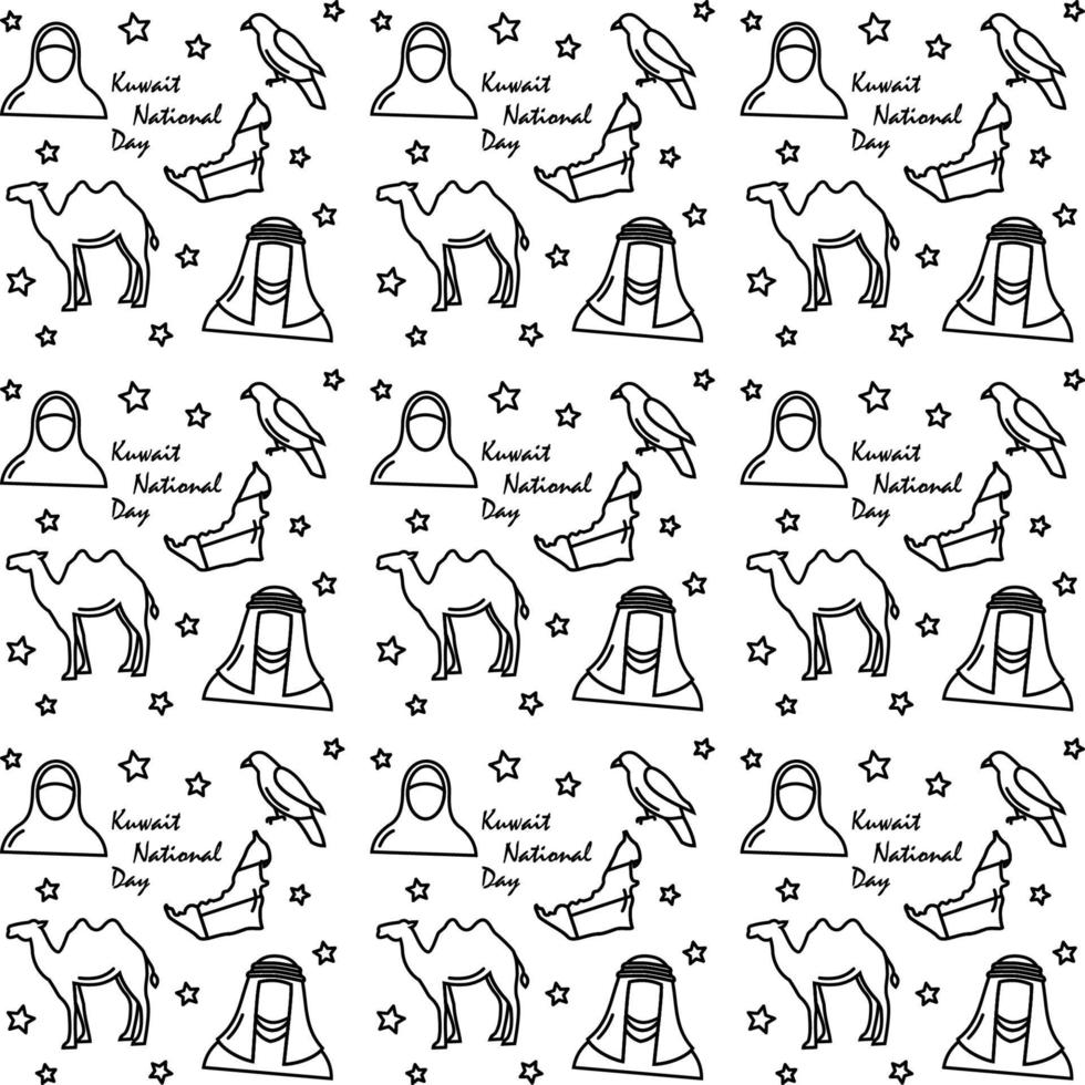 Kuwait National Day doodle seamless pattern vector design