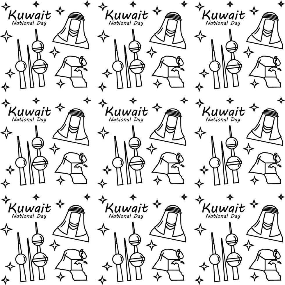Kuwait National Day doodle seamless pattern vector design