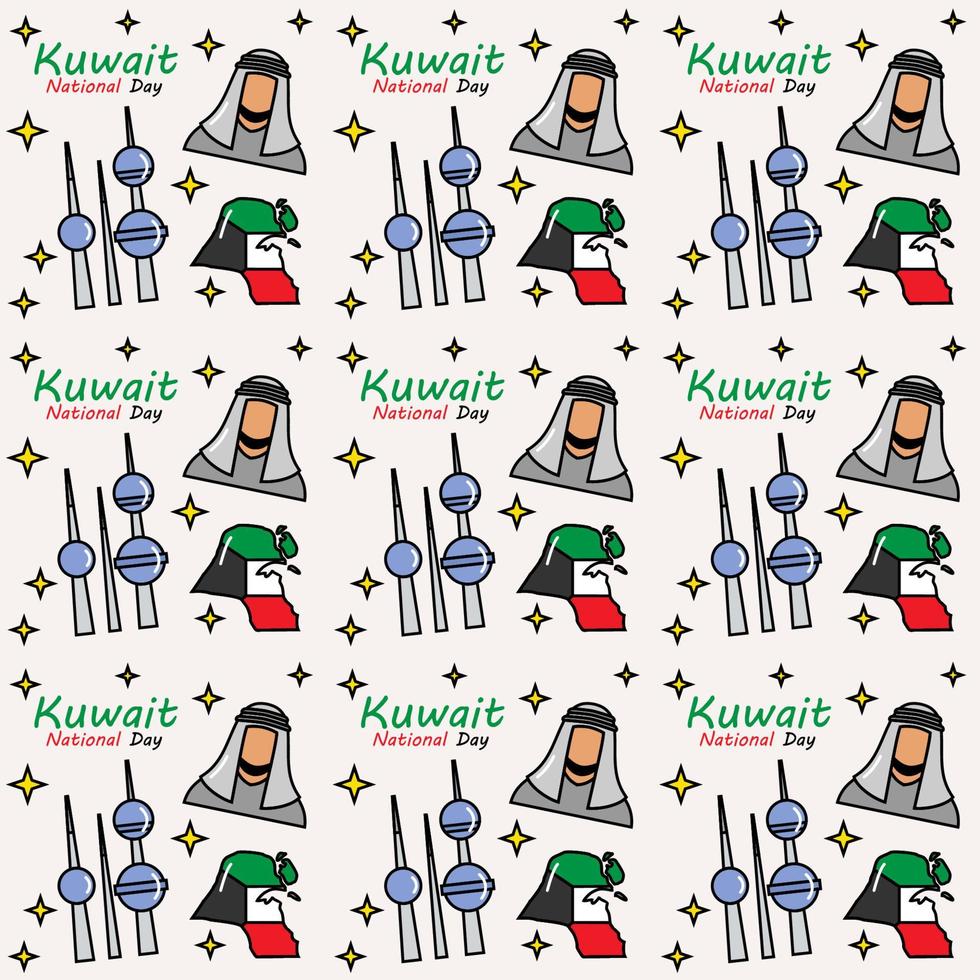 Kuwait National Day doodle seamless pattern vector design