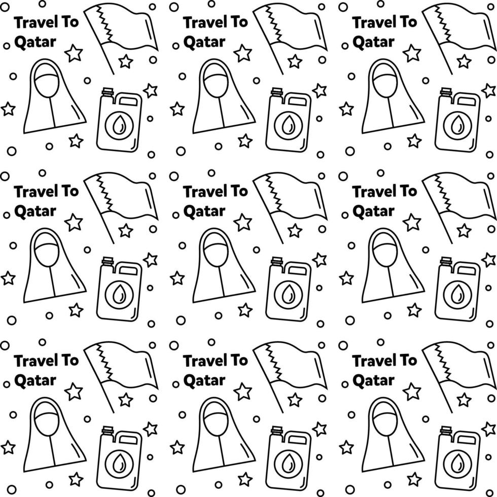 viajar a qatar doodle diseño de vector de patrones sin fisuras.