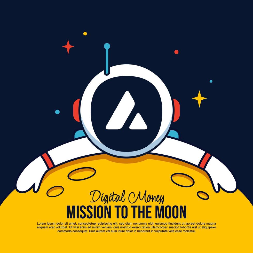 Avalanche AVAX Astronaut hugging the Moon cartoon background, Mission to the moon background, Cryptocurrency mining and financial concept vector