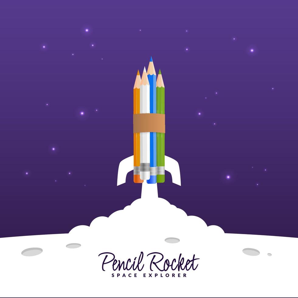 Welcome back to school background with colour pencils, Concept of education banner with  pencils rocket launching to space vector