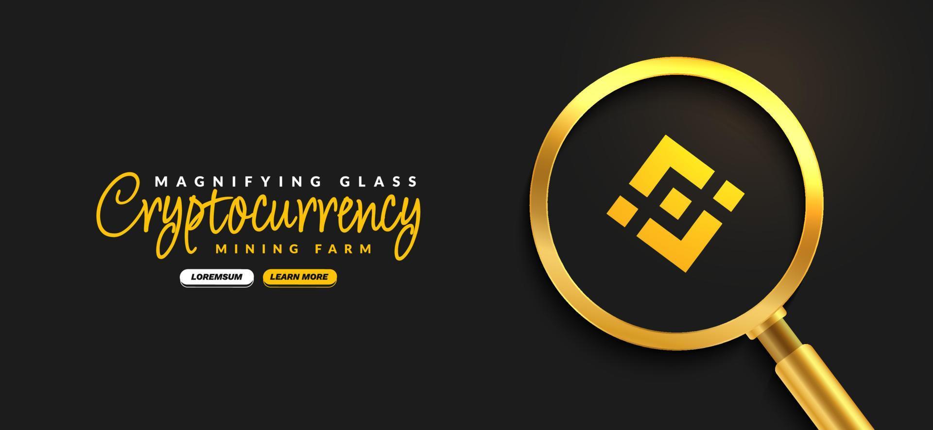 Binance BNB Crypto currency with golden magnifying glass background, Digital money exchange of Blockchain technology banner, Cryptocurrency financial concept vector