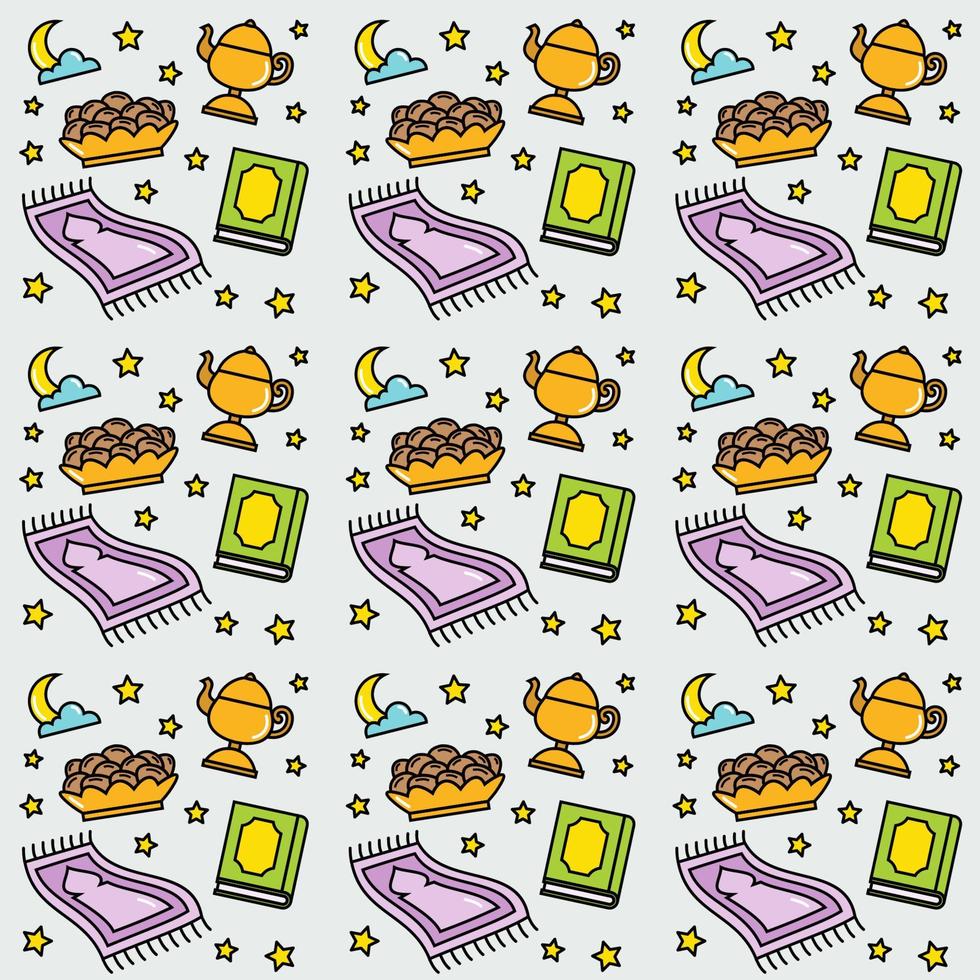 Ramadan doodle seamless pattern vector design