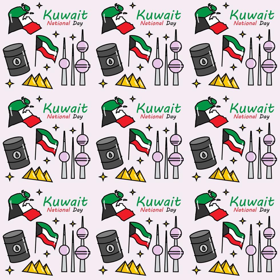 Kuwait National Day doodle seamless pattern vector design