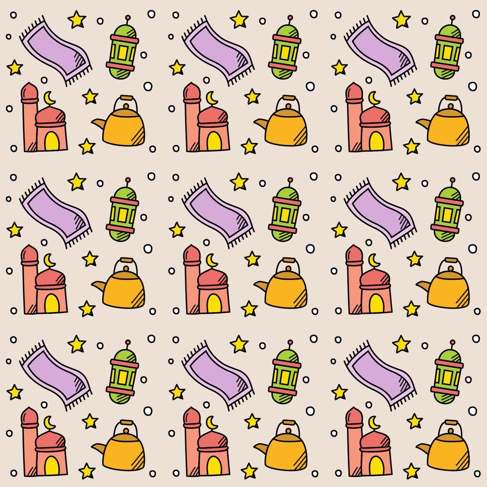 Ramadan doodle seamless pattern vector design