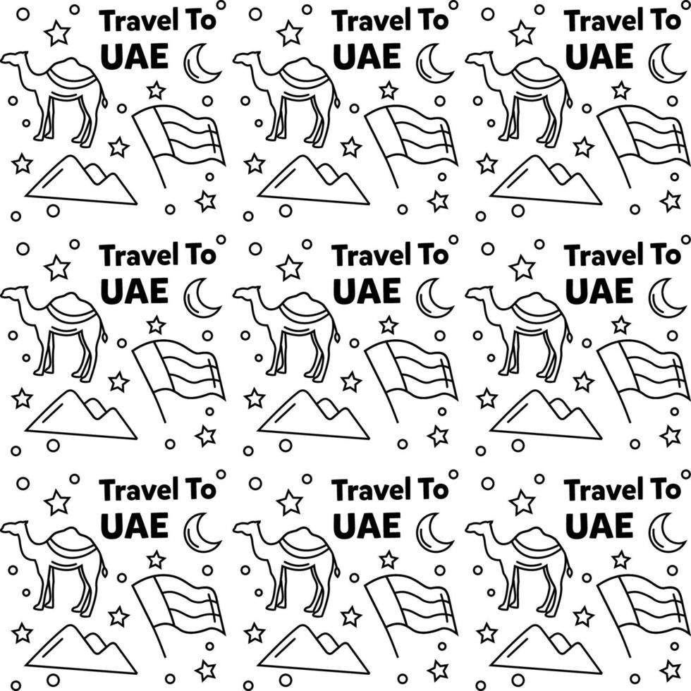 viajar a los emiratos árabes unidos doodle diseño de vector de patrones sin fisuras